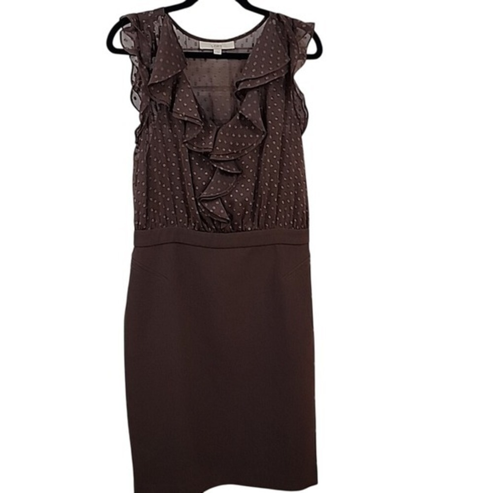 LOFT Brown Polka‎ Dot Midi Dress 8 Soft Girl 90s Pretty Woman Vibe Casual Chic